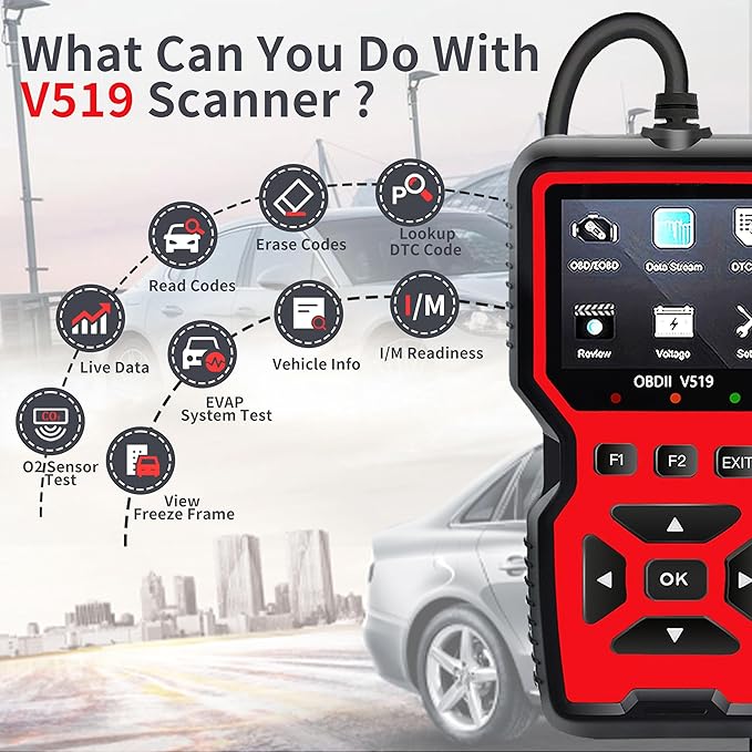 OBD2 Scanner Diagnostic Tool for Car and Truck - Car Engine Code Reader, Full OBD2 Features, Reset, Modes 6 & 8, O2 Sensor, 1996+ OBDII/EOBD Vehicles Compatible