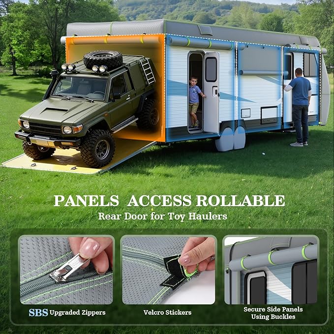 UIRWAY RV Cover 27-30ft Travel Trailer, Upgraded 7-Layers Camper Cover, Waterproof Rip-Stop Travel Trailer Cover with 4 Tire Covers, Tongue Jack Cover, Gutter Covers, Repair Patches, Windproof Straps