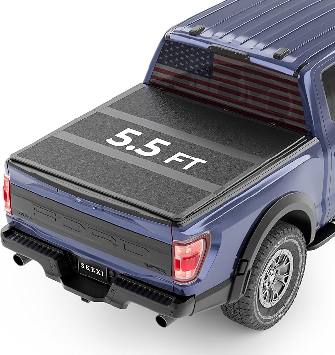 FRP Tonneau Cover Truck Bed for Ford F150 5.5 FT Bed (67.1") 2015-2025, Hard Tri Fold Heavy-Duty Locking Drill-Free Install Dustproof Waterproof Fiberglass Anti-Theft Security 5.5FT
