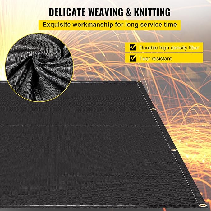 VEVOR Fire Blankets, 2 Pack Welding Blankets, 6' x 10' Fire Suppression Blanket, 1022 °F Flame Retardant Blanket, Black Fire Emergency Blankets, Fiberglass Fire Retardant Blanket with 8 Brass Grommets