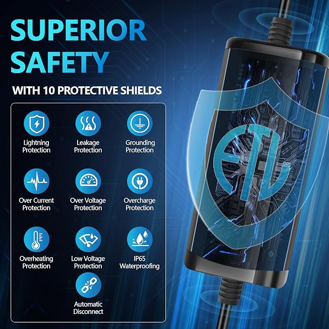 Portable Level 2 EV Charger, 6-32A, 220-240V, NEMA 14-50P, 25FT, Electric Car J1772 Charger for Home and Travel, Reliable and Durable EV Charging Cable