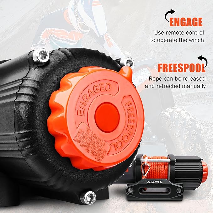ZESUPER 4500 lb Winch Electric Winch with Wireless Remote Waterproof IP67 Synthetic Winch Rope Hawse Fairlead Handheld Remote ATV UTV Winches 12V Portable Power Winch