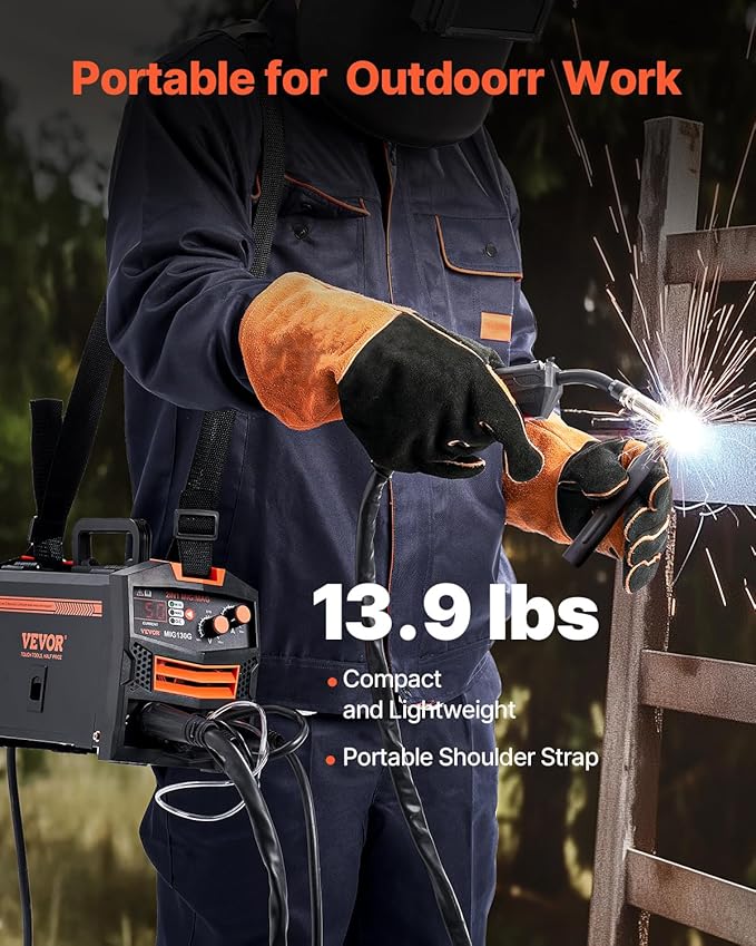 VEVOR MIG Welder, 130A Synergic Mig Welding Machine, 2-in-1 Gas MIG/Gasless Flux Core MIG Multi-Process Welder Machine, 110V Portable Mig Welder with IGBT Inverter Technology & Digital Display Screen