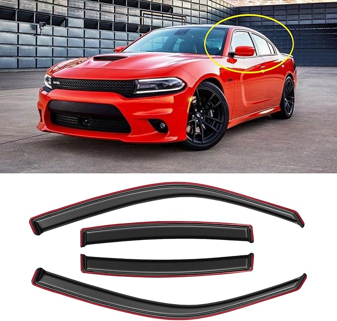 in-Channel Window Rain Guards for 2011-2023 Dodge Charger, Window Visor Guard Vent Wind Shade Deflector Rain Shield Protector Sun Visor 2012 2013 2014 2015 2016 2017 2018 2019 2020 2021, 4PCS