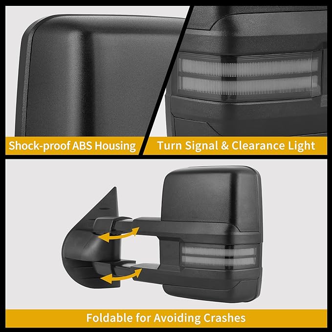 DWVO Towing Mirrors Compatible with 07-14 Silverado Sierra 1500 2500 3500 HD/Avalanche/Suburban, Turn Signal Light Running Lights Power Heated Manually Folding Switchback