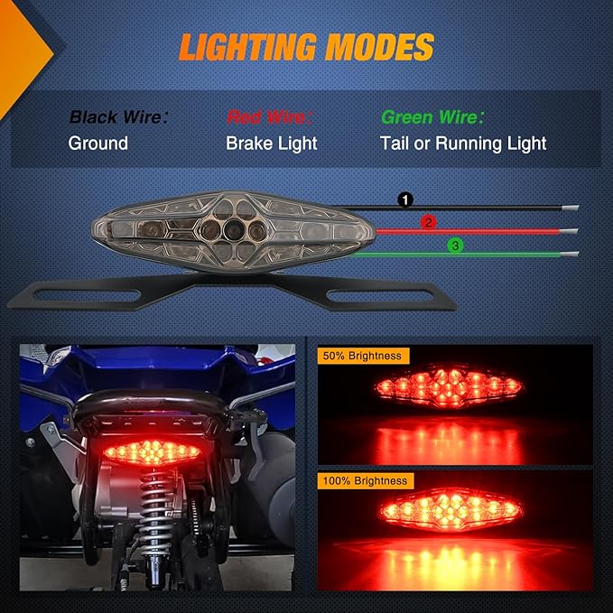 Nilight Motorcycle Tail Lights LED Brake Running Light with License Plate Bracket Dirt Bike Rear Lighting Compatible with Honda Yamaha Kawasaki Suzuki Chopper Turing Cruiser, Red