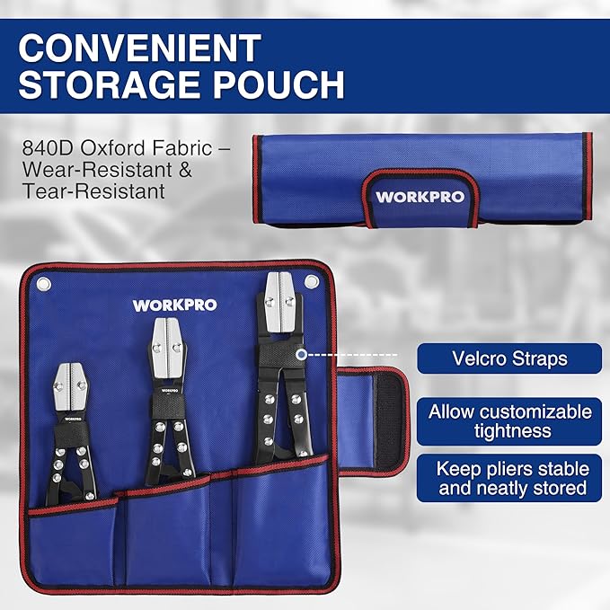WORKPRO 3-Piece Ratcheting Hose Pinch Off Pliers Set, 8", 10", 12" Locking Hose Pinch Pliers Set with Storage Bag - for Radiator, Coolant, Automotive, Fuel Lines