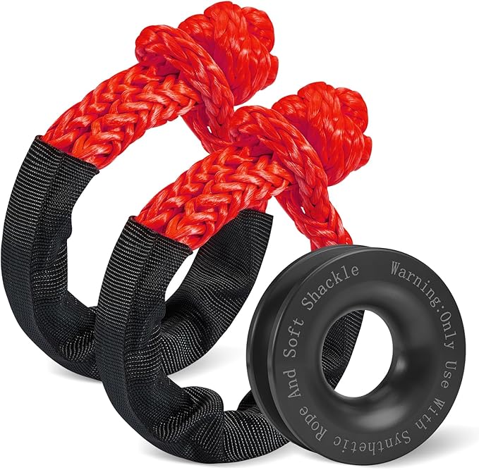 Soft Shackle & Winch Recovery Ring Kit 1/2" X 22" Synthetic Soft Shackle 56,000lbs 2PCS with 1 Rescue Ring for ATV UTV SUV Truck Offroad Vehicle Red