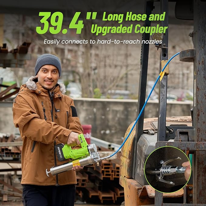 Grease Gun: Electric Grease Gun Battery Powered with 2 * 4.0Ah Batteries and Charger, Quick-Release Coupler, 10000 PSI Max Pressure, for Farmers, Mechanics, and Equipment Owners