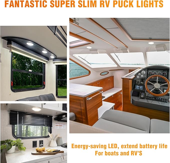 Facon 3.5" LED RV Puck Light Surface Mount - 2Pack, SY-SM35 12V RV Dome Light(No Switch), 230LM Cool White (4000K), Ideal for RVs, Motorhomes, Campers, Marine Vehicles