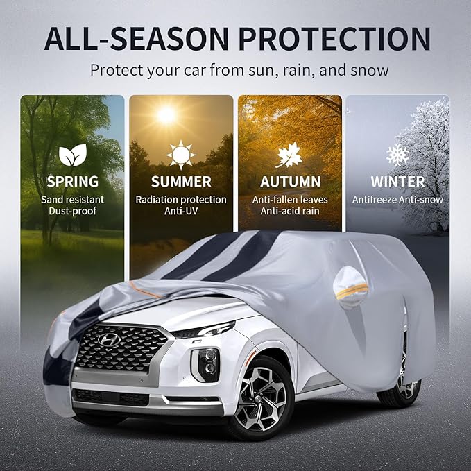 10 Layers Car Cover Custom Fit for Hyundai Palisade 2018-2026 100% Waterproof All Weather Automobiles, Gift with Towel, Heavy Duty Car Covers for Rain Sun UV Protection with Door Zipper.