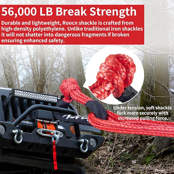 Soft Shackle,Synthetic Soft Shackle 0.8" X 24" Light Weight (56,000 LBS Breaking Strength) with Extra Sleeves for ATV Sailing SUV Off Road Towing