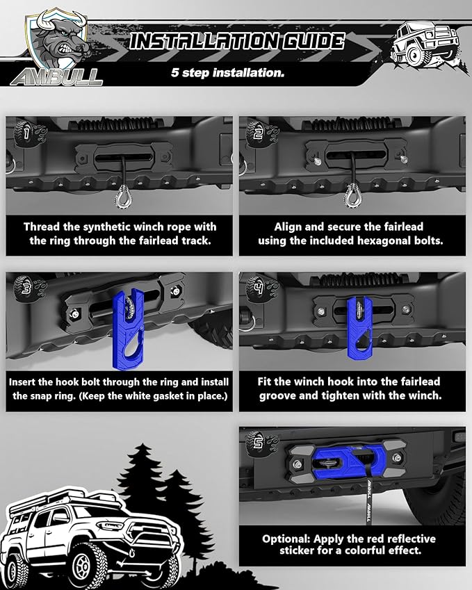 Winch Fairlead with Tow Hook, Aluminum Hawse Fairlead with Grade 80 Forged Steel Winch Hook, 33000lb Break Strength Winch Fairlead Hook Set for Off-Road Vehicle Recovery, BlackBlue