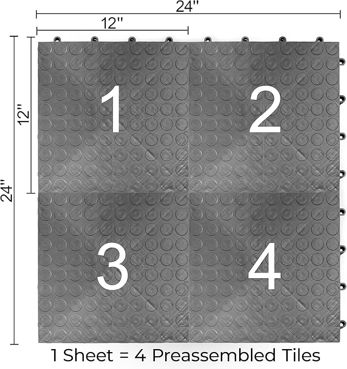 Big Floors GarageDeck Coin Pattern, Durable Copolymer Interlocking Modular Non-Slip Garage Flooring Tile (Graphite, 24 Pack of 12 x 12" Tiles)