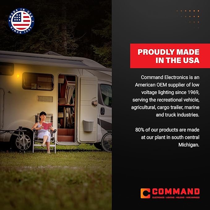 Command Electronics 12V LED Exterior Extruded Porch Light – Surface Mount Utility – IP67 Rating OEM RV, Camper, Bus, Truck, & Trailer – 8"x1.4"x1.4" – White Case/Amber Light 2-Pack