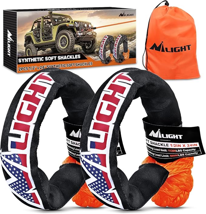 Nilight Synthetic Soft Shackle (56,000 LBS Breaking Strength) 1/2 Inch x 24 Inch 2PCS with Extra Sleeves for Sailing SUV Off Road Towing UTV ATV Trucks 4x4, 2 Years Warranty