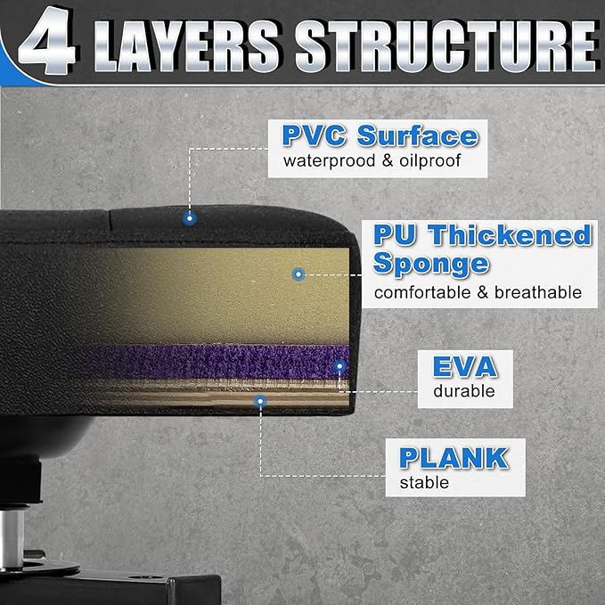 Adjustable Shop Stool,Garage Mechanic Stool Chair,Work Seat for Workshop, Adjustable Height, 360° Swivel Padded Square Seat,Tool Storage, 350 LBS Capacity, Heavy Duty, Black