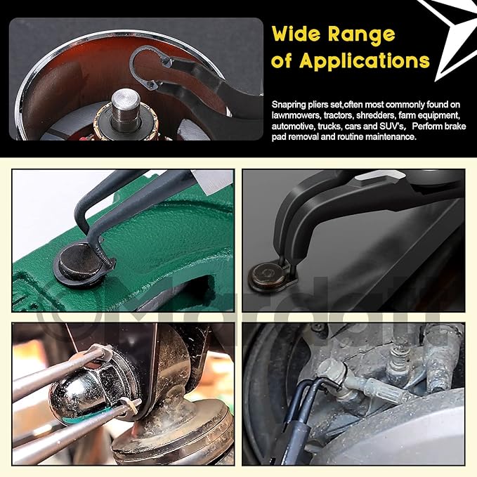 225Pcs Snap Ring Pliers Set Includes Straight & Bent Retaining Ring Pliers, 5 Sizes C-Clips External Internal Retaining Ring Set, Rubber Gaskets and Precision Hook Set for Lawnmowers