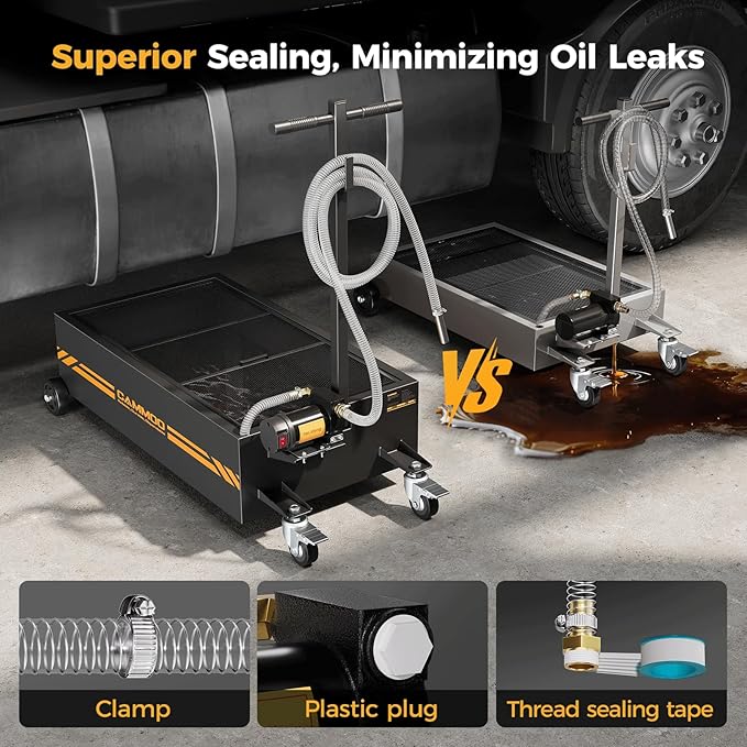 25 Gal Electric Oil Drain Pan, 110V High-Flow Pump, 9.8 FT Hose, 200 W Motor, 2 Locking Swivel Casters and 2 Directional Wheels Stable, Folding Handle, Heavy-Duty for Trucks, RVs, SUVs, Black