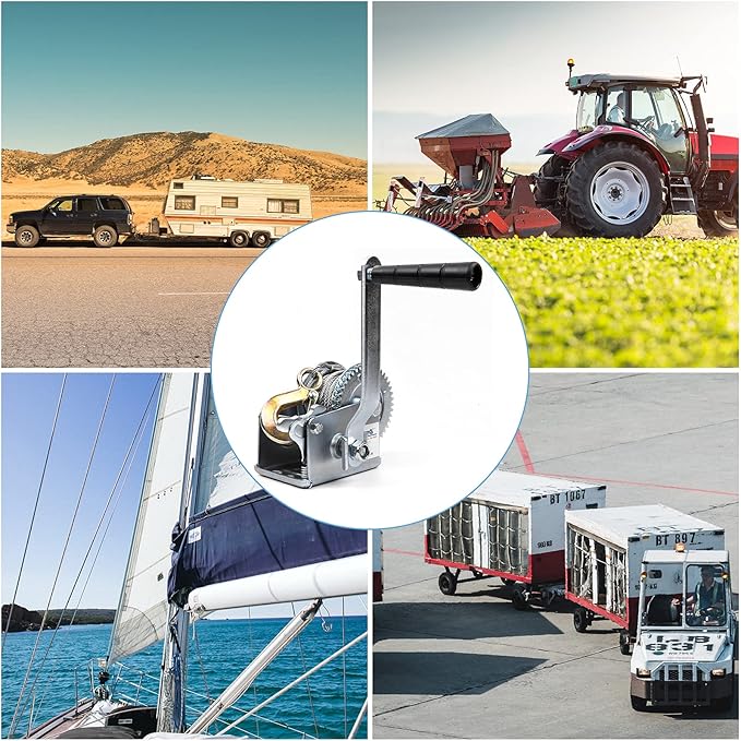 800lbs Hand Winch Steel Cable Boat Trailer Winch Two-Way Ratchet Gear Manual Winch Crane Weight Dock Leveling Winch with 8m Steel Wire for ATV Truck Towing