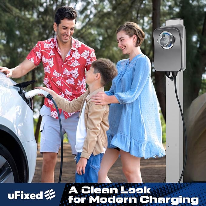 EV Charger Pedestal Outdoor Stand, EV Post for Tesla Wall Connector Gen 3, Compatible with J1772 EV Chargers, Heavy Duty Charging Station Pole, White