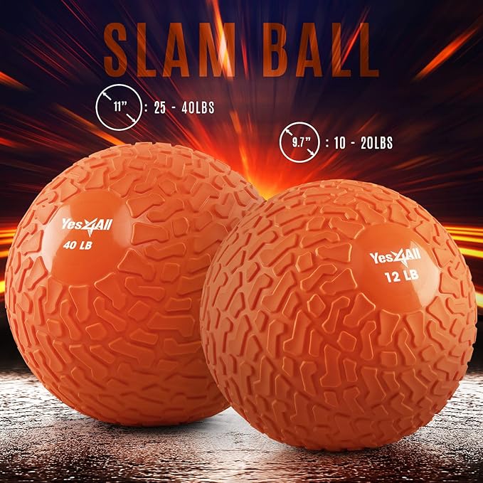 Yes4All Slam Balls, 10-40lb Weighted Ball Weight, Durable PVC Sand Filled Workout Dynamic Slam Ball for Core Strengthen
