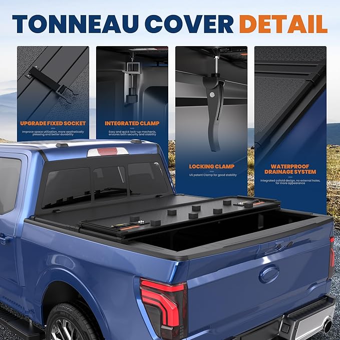 6.5 FT Hard Tri 3-Fold Truck Bed Tonneau Cover Compatible for 2015-2024 2025 Ford F150 F-150 Styleside (Not for Flareside) 6'5" Bed 3 Fold