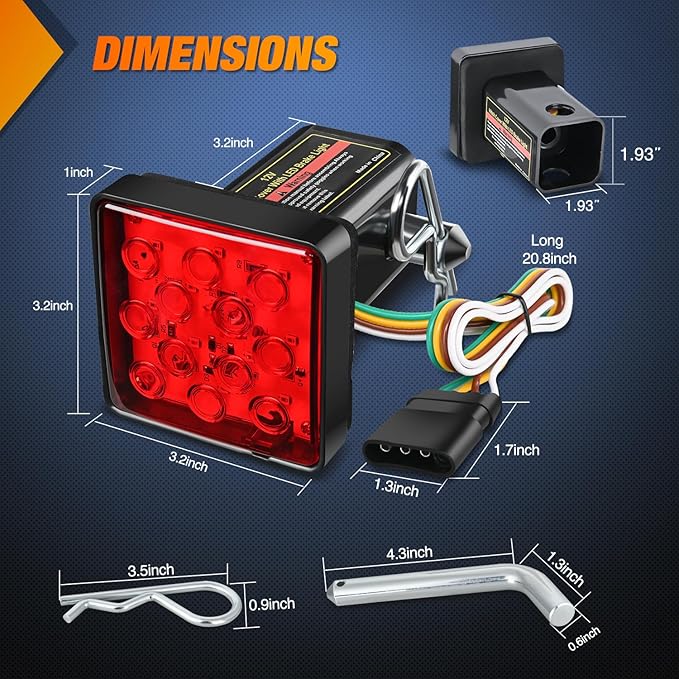 Nilight LED Brake Light Trailer Hitch Cover Square Red Lens Vehicle Tow Hitch Driving Brake Lamp 12 LEDs Brake Tail Lights with 2" Receiver for Towing Truck RV and SUV