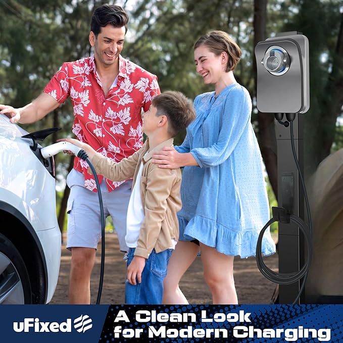 Tesla Charger Pedestal Outdoor EV Charger Stand with Holder for EV Charging Station Black