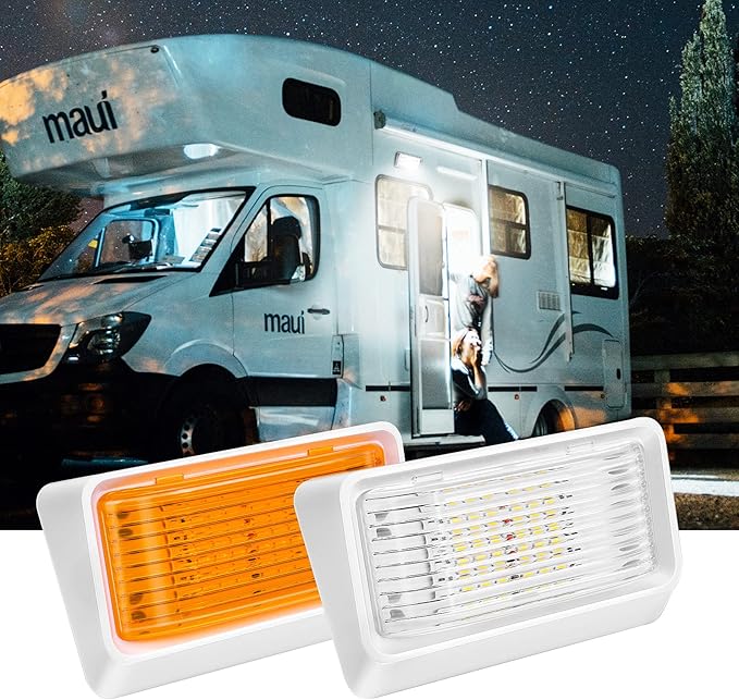 Kohree 320 Lumen LED RV Porch Light Exterior Utility 12V Lighting Fixture LED Panel, Replacement Lighting for RVs, Trailers, Campers, 5th Wheels. White Base, Clear and Amber Lenses Included 2 Packs