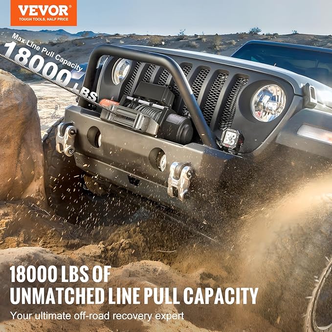 VEVOR Electric Winch, 18,000 lb Truck Trailer Jeep Winch, 12V DC 7/16 in x 85 ft Steel Cable Roller Fairlead Wireless & Wired Remote Control, IP55 Waterproof Towing for Off Road SUV Jeep Truck Trailer