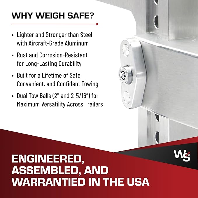 Weigh Safe 180-Degree Trailer Hitch - Adjustable Trailer Hitch for Towing - Compatible with 2.5" Receivers - 6" Drop, Chrome-Plated Tow Balls, 18,500 GTW, 1-Piece Lock Set