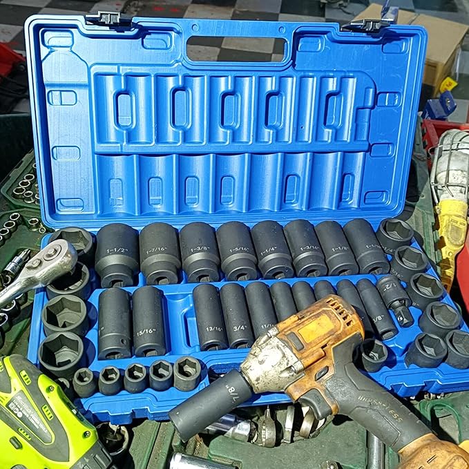 MacWork 39PCS 1/2-Inch Drive Impact Socket Set, CR-V Steel Standard & Deep Socket, SAE, 3/8" to 1-1/2", Universal Joint of 1/2", 6-Point Hex Radius Corner Design