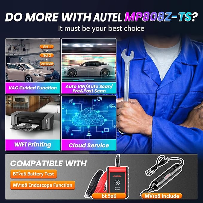Autel Scanner MaxiPro MP808Z-TS+MV108S with 2 Year Updates: Upgrade Version of MK900BT & MP808BT Bidirectional Scan Tool, ECU Coding Same As MP900BT/MP900-TS, Full System Diagnostic Tool