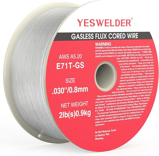 YESWELDER Flux Core Gasless MIG Wire, E71T-GS Mild Carbon Steel .030-Inch Diameter 2-Pound, Strong ABS Plastic Spool Welding Wire