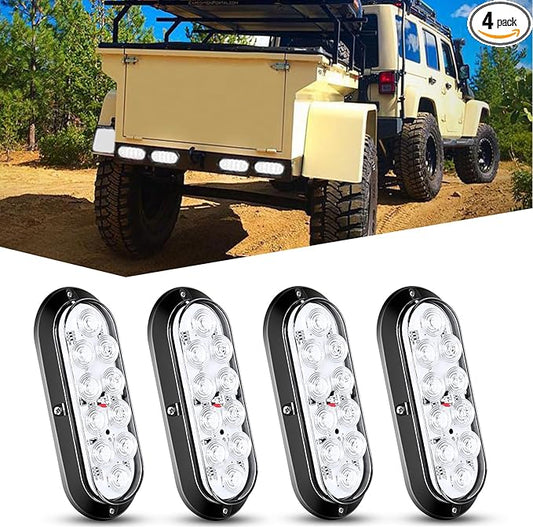 Nilight 6 Inch Oval White LED Trailer Tail Light 4PCS 10 LEDs Waterproof Reverse Back Up Surface Mount Trailers Lights for Truck RV Boat Bus Lorry Camper Van Caravan