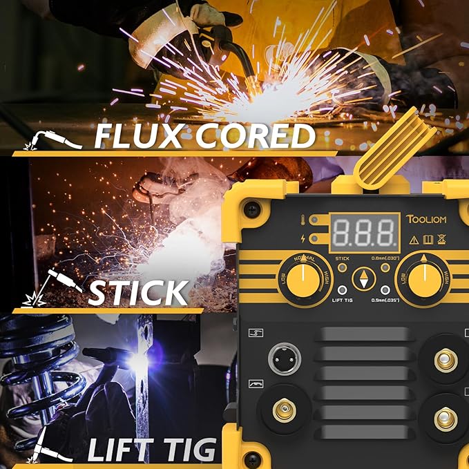 TOOLIOM 135A Mini MIG Welder Flux Core 110V MIG Welder Gasless Flux MIG/Lift TIG/Stick 3 in 1 Welding Machine Portable