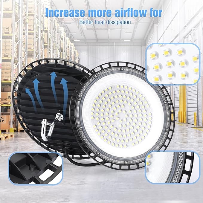 12 Pack 150W UFO LED High Bay Lights,IP66 Waterproof,120VAC,21000LM 5000K Daylight, 660W MH/HPS with Plug Commercial Bay Lighting for Barn,Gym,Factory,Warehouse,Shop,Workshop,Gym