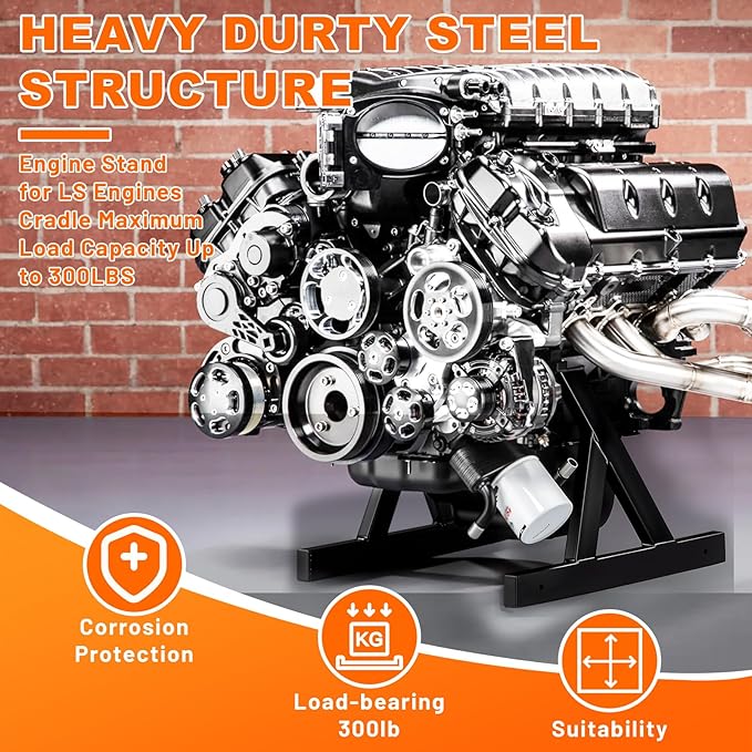 LS Engine Stand Compatible with GM Chevy V8 LSx,Heavy-Duty Steel with Compact Design for Easy Storage and Move, Support for Complete Engines and Transmissions, Black-2Pack