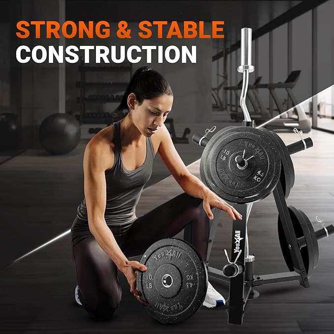 Yes4All 6 Pegs & 4 Barbell Storage Racks Load Up to 1190 LBS - Wall Mounted Weight Plate Tree & Barbell Holder