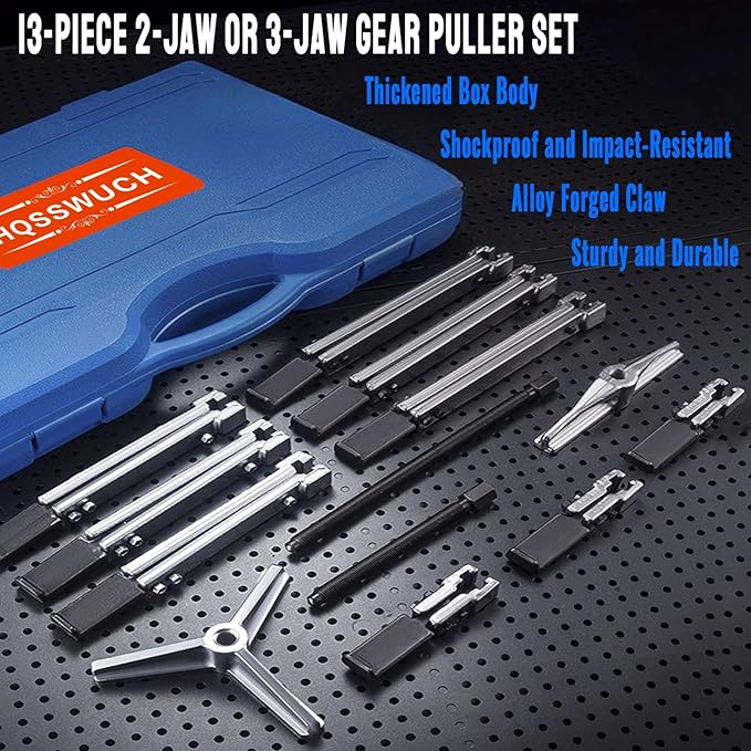 Gear Puller Set, 6 in1 Bearing Puller Kit, 13Pcs 2 Jaw & 3 Jaw Gear Puller with Reversible Jaws, Heavy Duty Cr-V Steel Pulley Flywheel Puller Tool for Bearing Gear Pulley Flywheel Removal