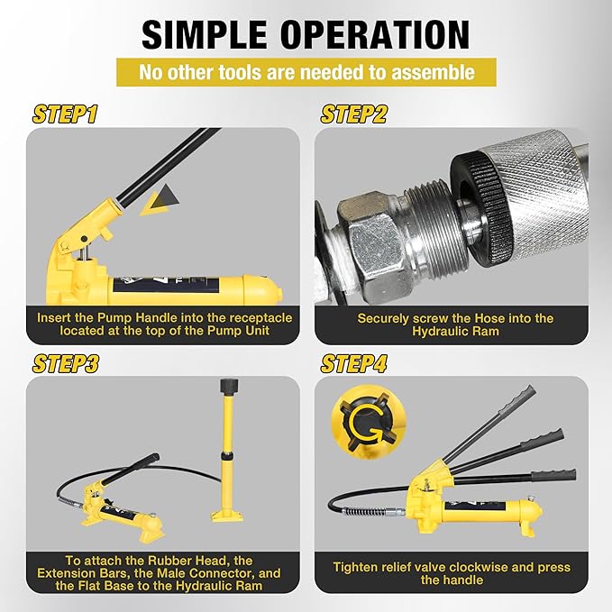 YELLOW JACKET 4 ton Porta Power Kit Hydraulic Ram Jack Pusher Puller Auto Body Frame Repair Tool with Blow Mold Carrying Storage Case for Car Repair,Truck,Farm