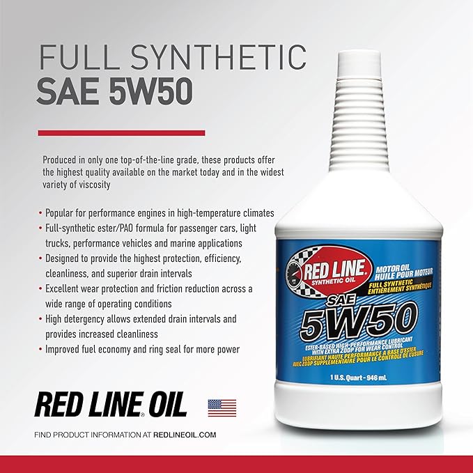 Red Line 11604 SAE 5W50 Fully Synthetic Motor Oil - 1 Quart