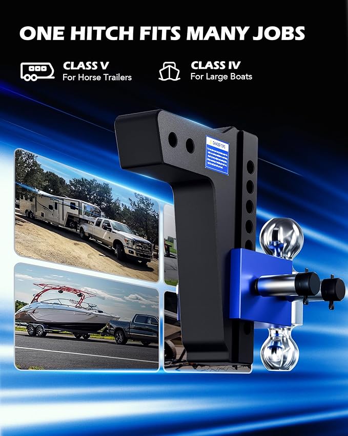 Orion Motor Tech Adjustable Trailer Hitch, Heavy Duty 2.5 inch Receiver Hitch, 8" Drop Hitch with 2" & 2-5/16" Balls, 360° Dual-Ball Mount with 18500lb Towing Capacity for Class IV & V Vehicles