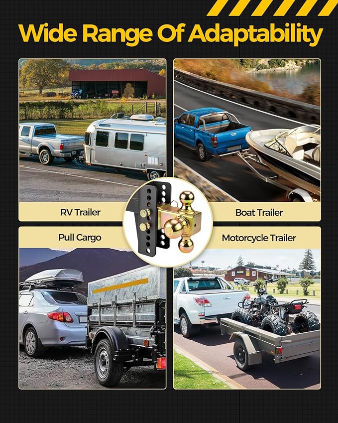 Adjustable Trailer Hitch for 2-Inch Receiver, 6-Inch Drop & Rise, 20,000 lbs GTW, 3 Ball Hitches Included (1-7/8", 2", 2-5/16") with Anti-Theft Lock, Heavy-Duty Ball Mount for Trucks