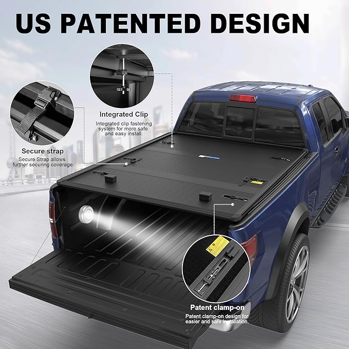 Fiberglass Hard Tri Truck Bed Tonneau Cover Compatible for 1999-2024 Ford F250/350 Super Duty 6.8ft