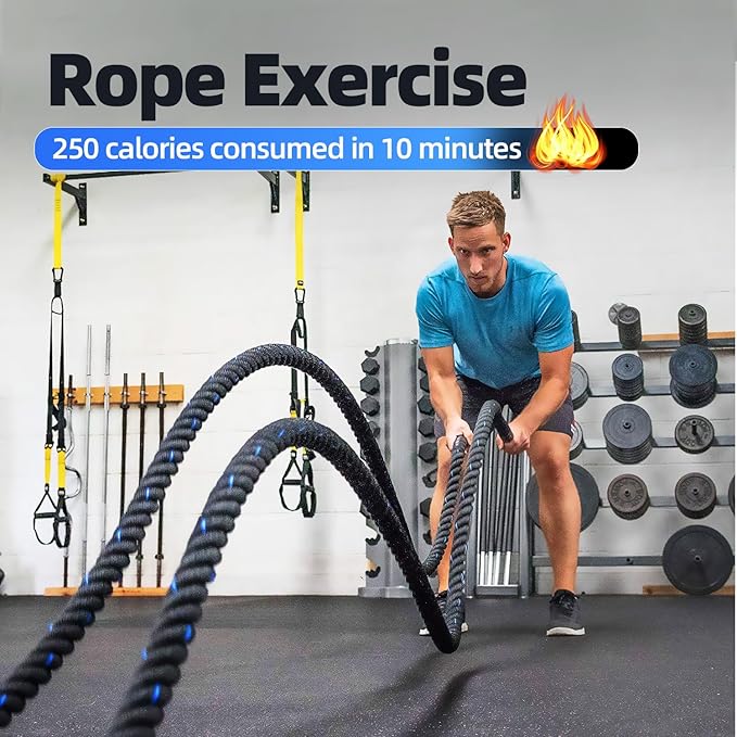 GSE Games & Sports Expert Gym Battle Rope, Heavy-Duty Workout Ropes for Indoor & Outdoor Workout, Exercise Rope for Strength Training - 30,40,50 Feet Lengths Available