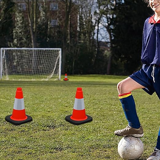OrangeStar 12" Traffic Cones 4-Pack, Orange Safety Cones with Reflective Collar & Heavy Duty Base for Driving Practice, Parking Lots, Roadwork, Construction | Indoor & Outdoor Use