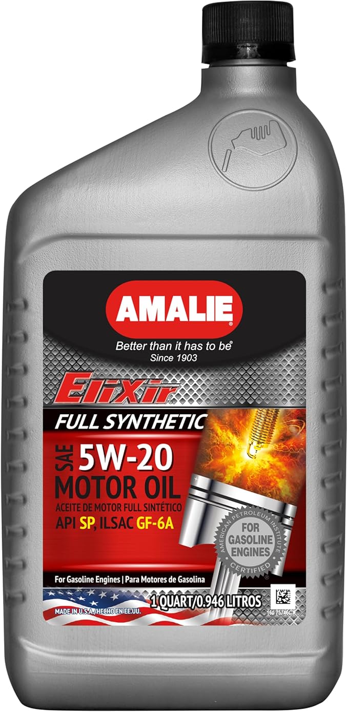 AMALIE Elixir 5W-20 dexos1 Full Synthetic Motor Oil (160-75746-56) 1 Quart Bottle, Pack of 12 | Made in USA