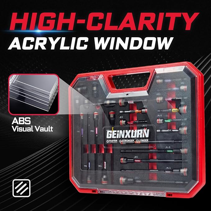 25Pieces Magnetic Nut Driver Set for Impact Drill Metric and SAE Sizes with Plastic Tool Box Storage, Built for Professional & DIY Projects